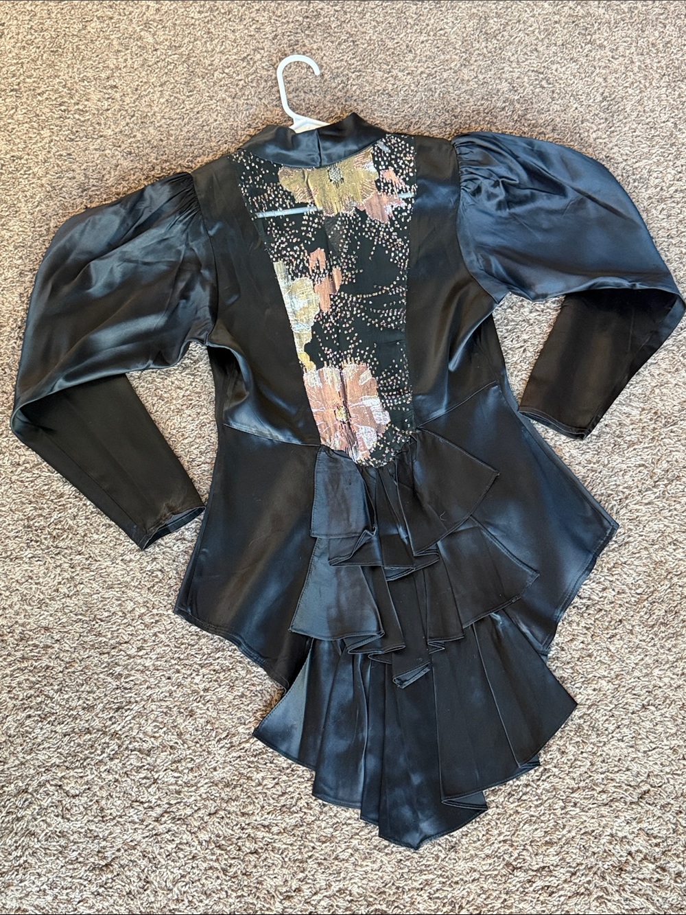Women’s Vintage Black Satin Jacket, Sz. S with delicate sheer lacy back panel